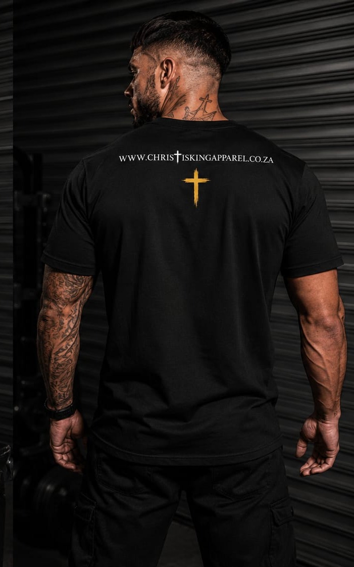 Christ Is King — Christ Is King Apparel t-shirt, back with gold cross detail