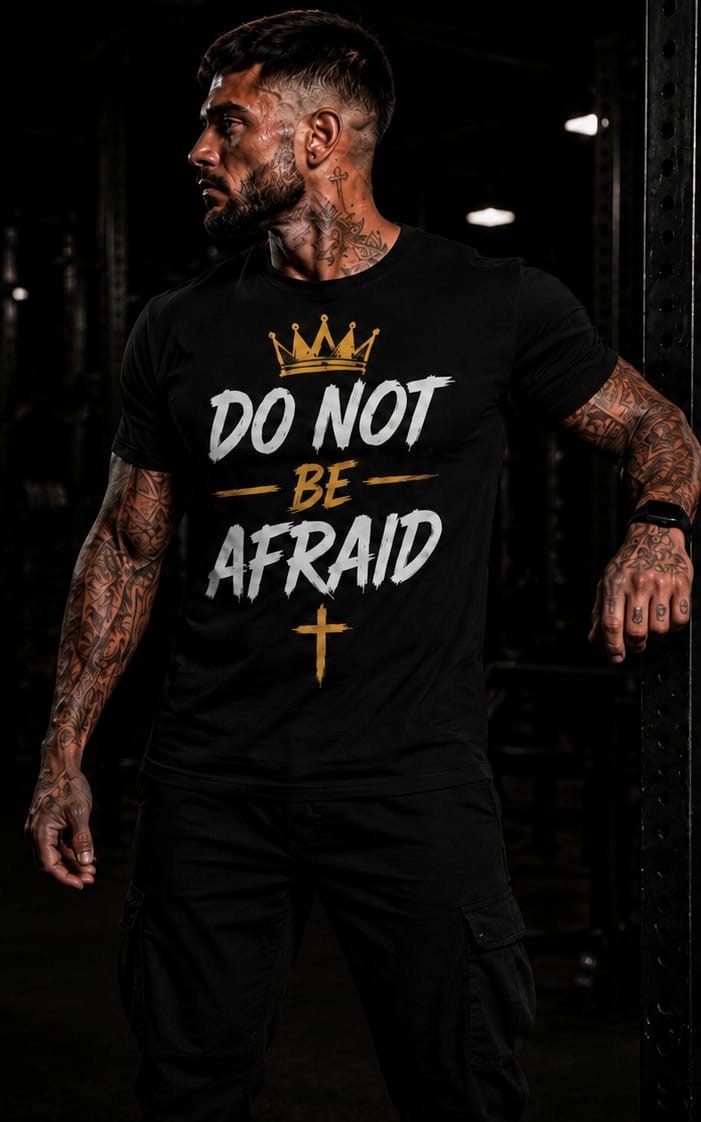 Do Not Be Afraid — Christ Is King Apparel black t-shirt, front