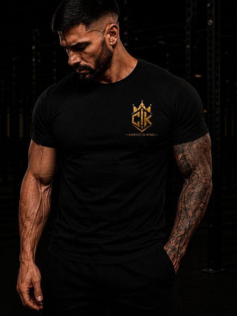 First Edition Top — Christ Is King Apparel black t-shirt, front